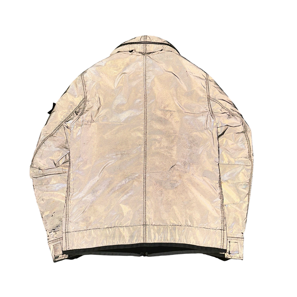 Stone Island Silver Liquid Reflective Fleece Lined Jacket - Large