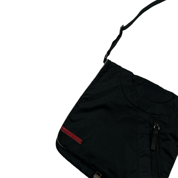 Prada Black Red Tab Nylon Adjustable Side Bag