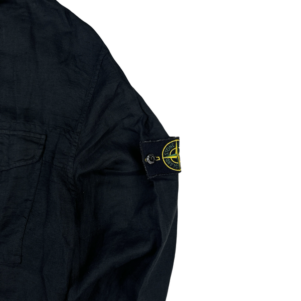 Stone Island Linen Lino Flax Buttoned Navy Shirt - XXL