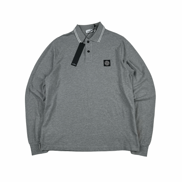 Stone Island 2021 Grey Longsleeve Polo Shirt - Large