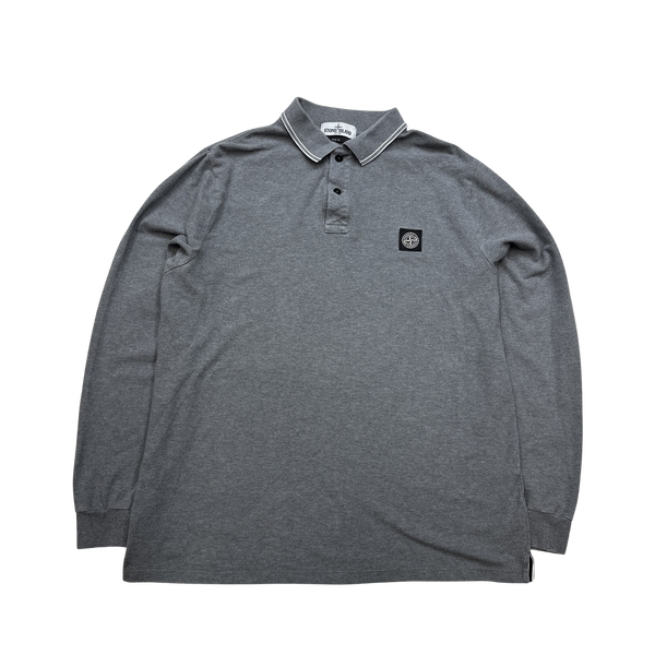 Stone Island Grey Cotton Long Sleeve Polo Shirt - XXL