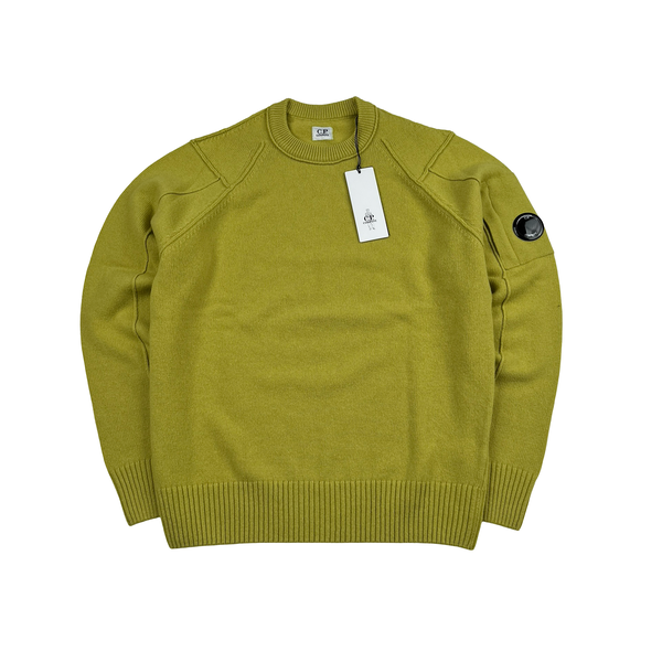 CP Company Olive Wool Lens View Crewneck Jumper - Medium