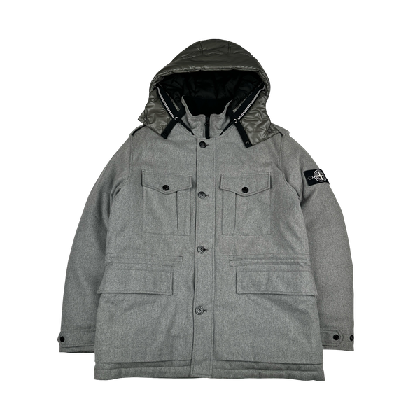 Stone Island 2014 Grey Ice Wool Blend Down Field Jacket - XXL
