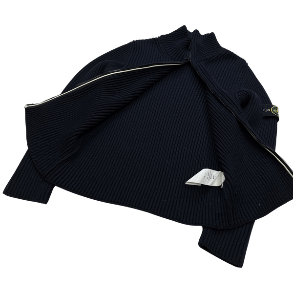 Stone Island Navy 2012 Wool Ribbed Zipped Jumper - Small