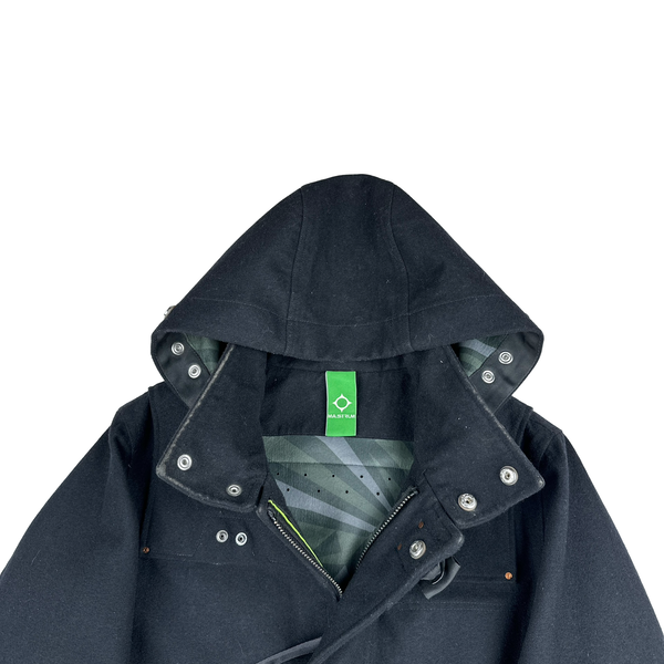 Ma Strum Navy Clasp Multi Pocket Long Wool Jacket- Small