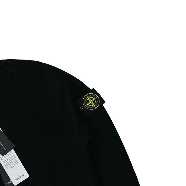 Stone Island 2024 Black Lana Wool Zipped Knit Jumper - Medium