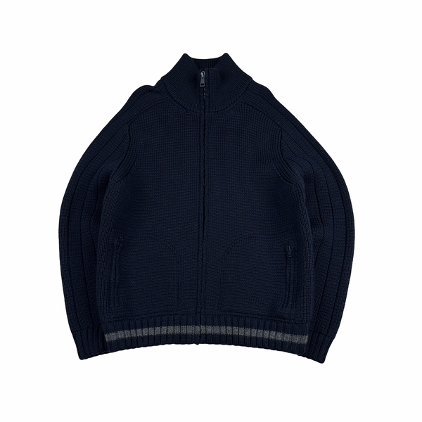 Gucci Navy Heavyweight Thick Wool Knit Zipped Jumper  - XL