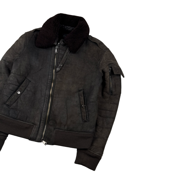 Ralph Lauren Black Label Leather Lined Shearling Collar Bomber Jacket - Medium