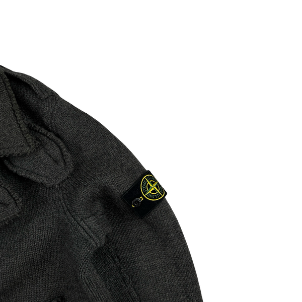 Stone Island 2008 Charcoal Double Breasted Wool Pea Coat - Large