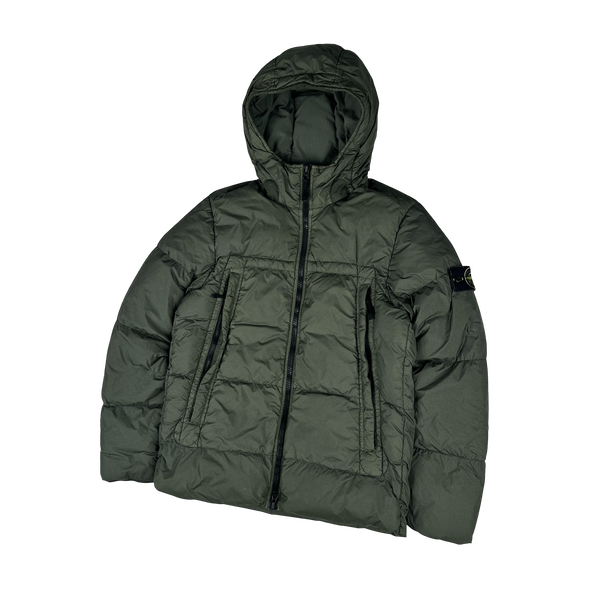 Stone Island 2020 Moss Green Crinkle Reps Puffer Jacket - Small