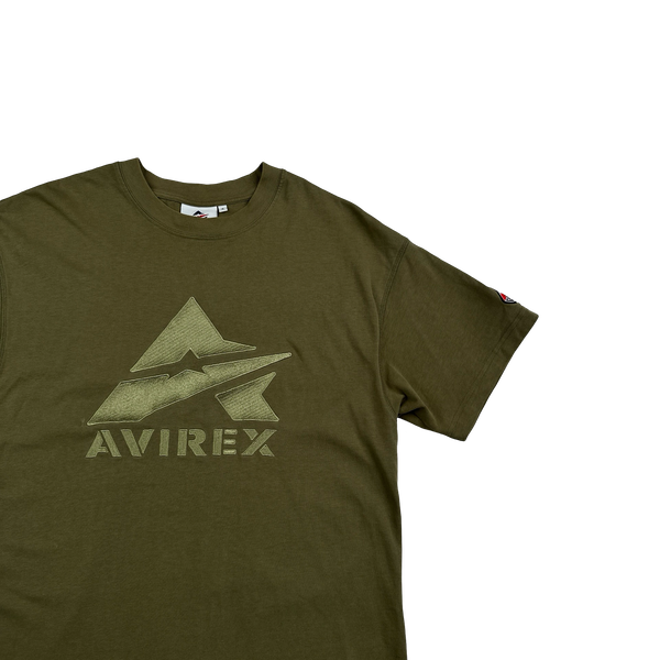 Avirex Khaki Embroidered Spellout T Shirt - Small