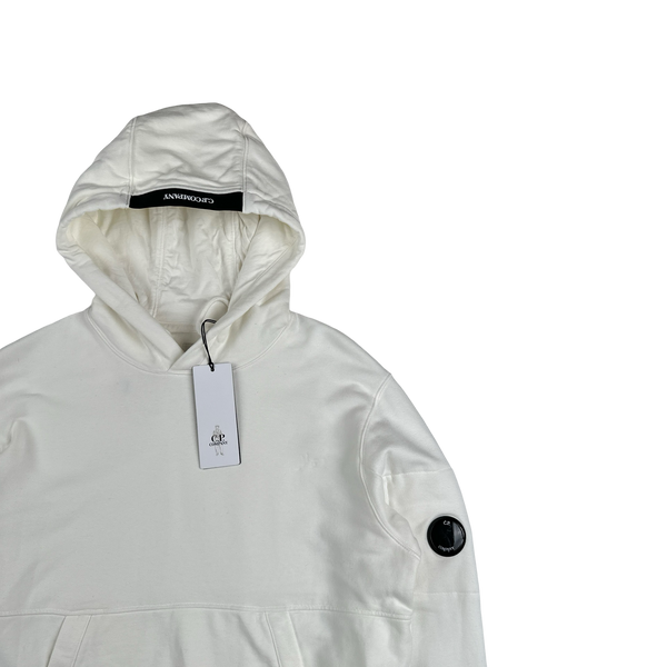 CP Company White Cotton Spellout Hoodie - Large
