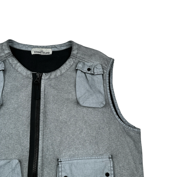 Stone Island 2019 Tela Placcata Spellout Zipped Cargo Gilet - Medium