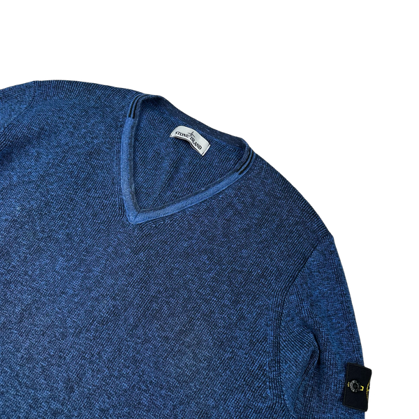 Stone Island 2014 Blue Marl Knit V-Neck Jumper - 3XL