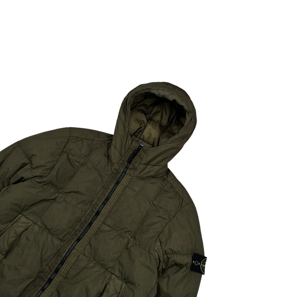 Stone Island 2018 Khaki Down Filled Crinkle Puffer Jacket - Medium