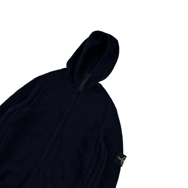 Stone Island 2003 Navy Wool Hooded Knit Jumper - Medium