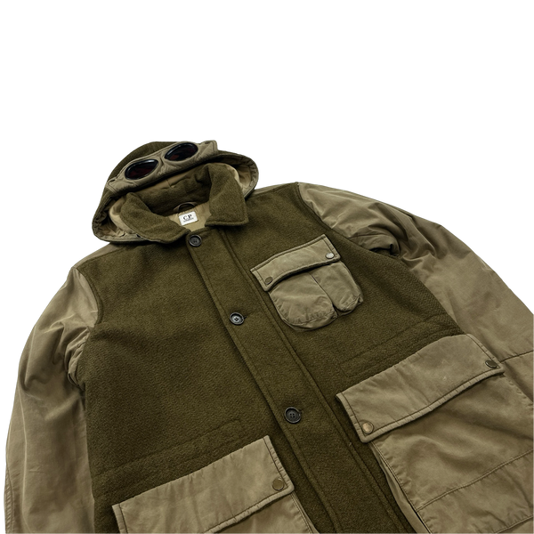 CP Company Rare Khaki Wool Collared Quilted Goggle Jacket - Medium