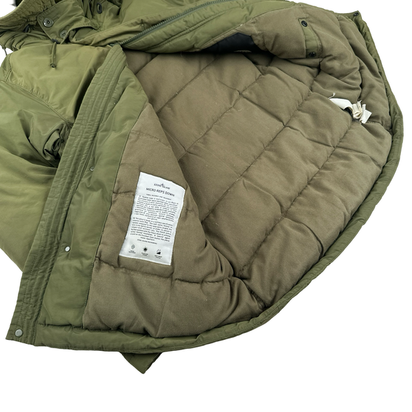 Stone Island 2014 Green Micro Reps Down Filled Fur Trim Parka - Medium