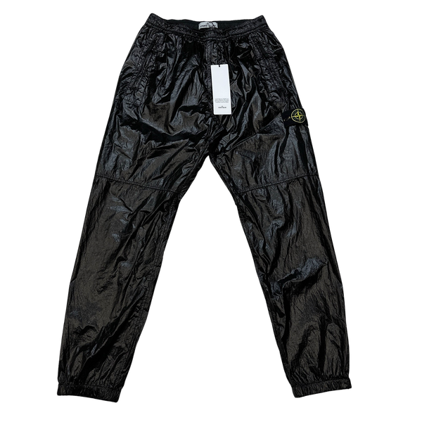 Stone Island 2020 Black Crinkled-Effect Lucido Track Pants - 32"