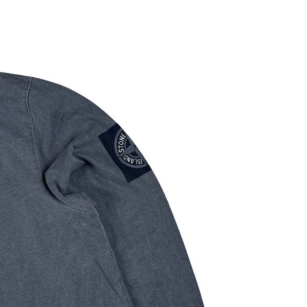Stone Island 2002 Blue Cotton Quarter Zip Spellout Compass Pullover - XL