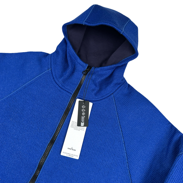 Stone Island 2025 Marina Blue Wool Woven Knit Zipped Jacket - Large