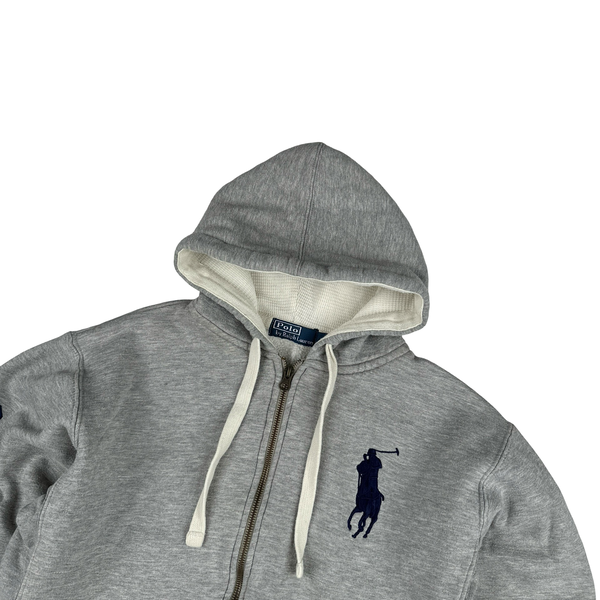 Ralph Lauren Grey Polo Logo Embroidered Zipped Hoodie - Small