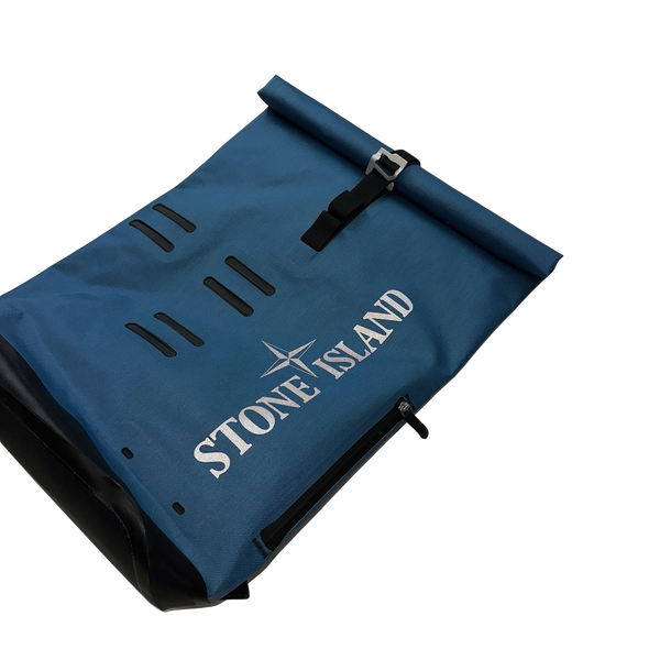 Stone Island Ortlieb Blue Reflective Spellout Waterproof Backpack