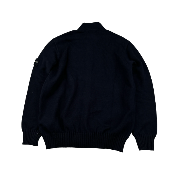 Stone Island 2023 Navy High Neck Buttoned Wool Cardigan - XXL