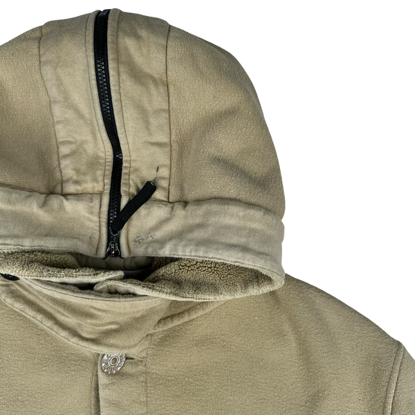 Stone Island 1999 Beige Butterfly Hood Fleece Lined Vintage Buttoned Jumper - XL