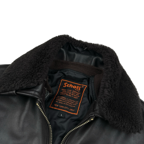 Schott Brown Heavyweight Leather Dual Layer Shearling Collar Jacket - Large