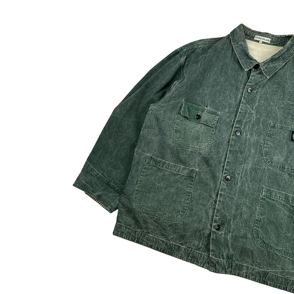 Stone Island 1986 Pigment Cotton Vintage Green Washed Multi Pocket Denim Chore Jacket - XL