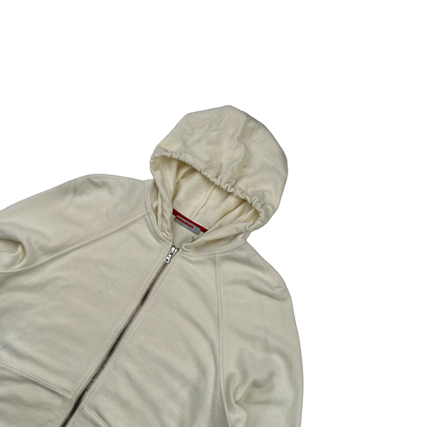 Prada Cream Cotton Red Tab Zipped Hoodie - Large