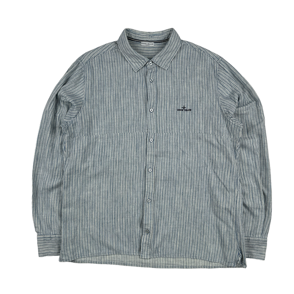 Stone Island 2011 Blue Striped Cotton Buttoned Shirt - XXL