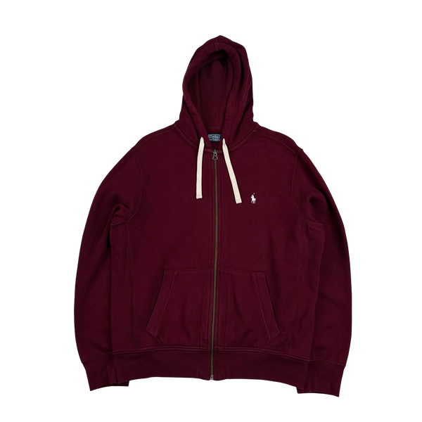 Ralph Lauren Red Thick Cotton Zipped Hoodie - Large