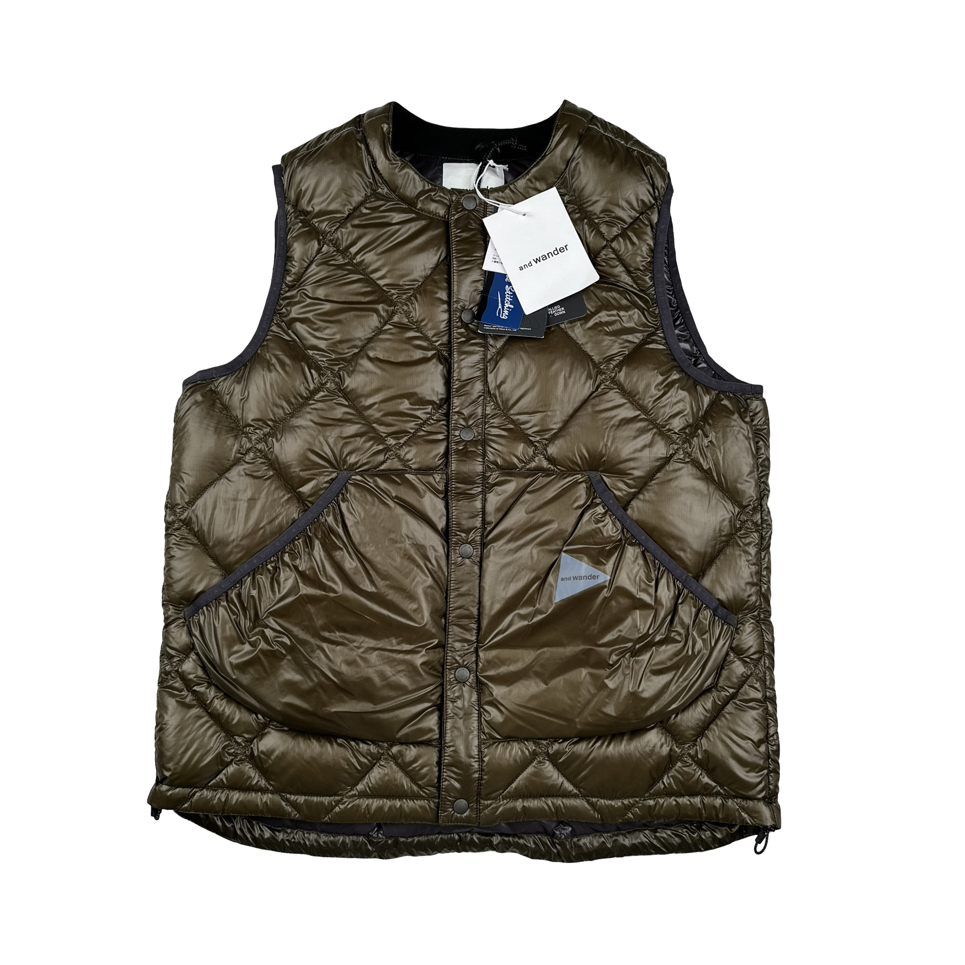 And Wander Khaki Pertex Diamond Quilted Puffer Vest - Medium