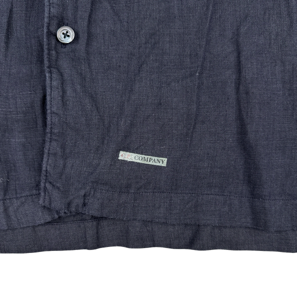 CP Company Navy Lino Flax Checked Shirt - Large