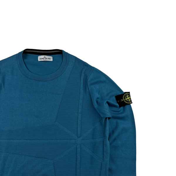 Stone Island 2013 Blue Compass Embossed Knit Cotton Jumper - Large