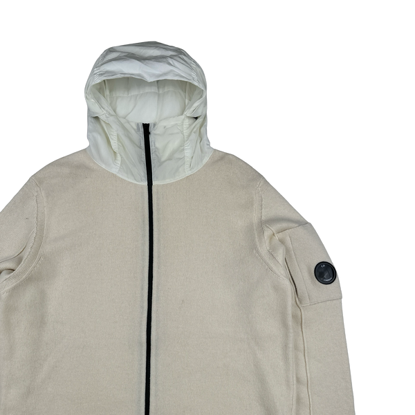 CP Company Cream Lens Viewer Wool Blend Zipped Hoodie - Large