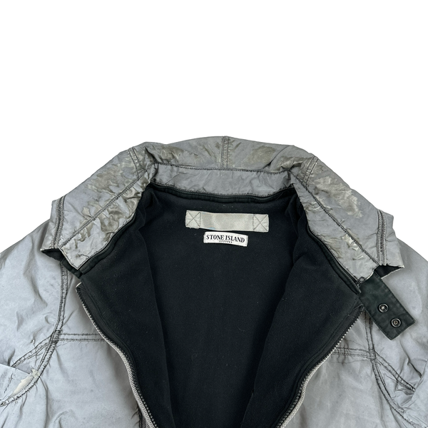 Stone Island Silver Liquid Reflective Fleece Lined Jacket - Large
