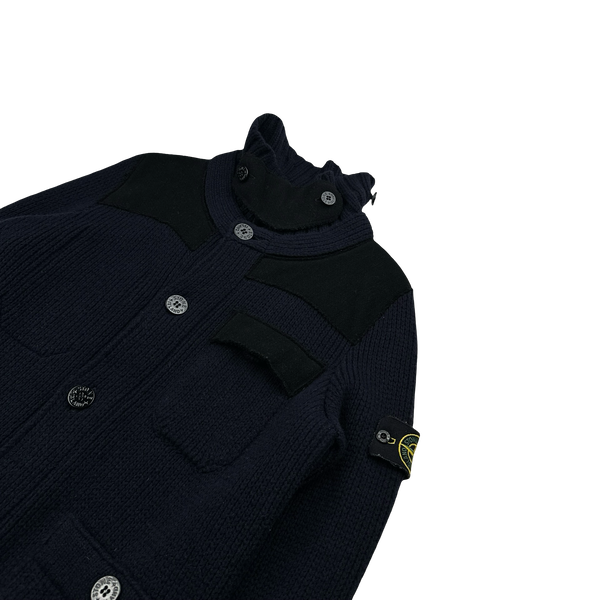Stone Island 2011 Heavyweight Wool Navy Panelled Buttoned Knit - Medium