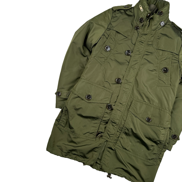 Burberry Green Multi Pocket Quilted Lined Long Jacket - Medium