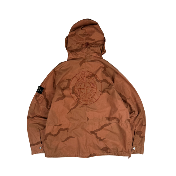 Stone Island Supreme 2019 Orange Brushed Cotton Camo Riot Mask Jacket - Medium
