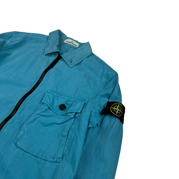 Stone Island 2020 Blue Zipped Cotton Overshirt - Small