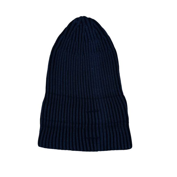 Stone Island Navy Blue Ribbed Logo Patch Beanie
