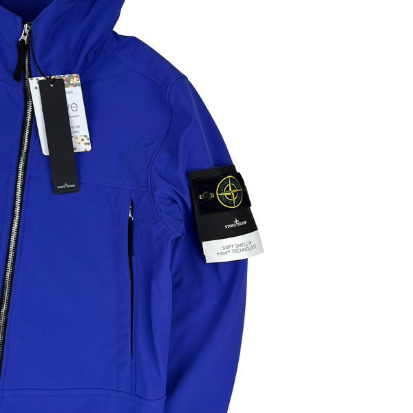 Stone Island 2021 Blue Soft Shell E Dye Hooded Jacket - Small