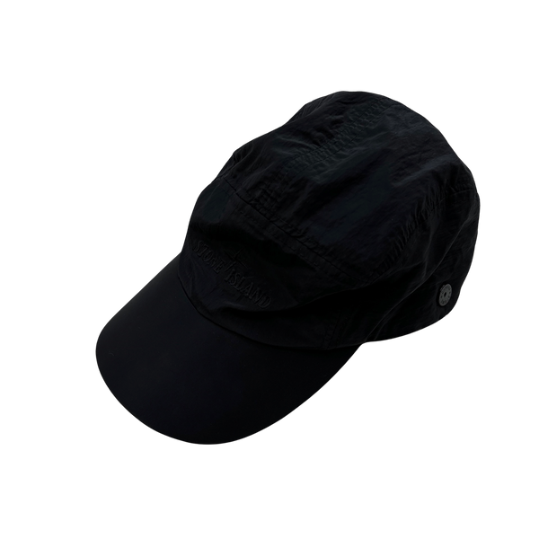 Stone Island 2 In 1 Black Fleece Lined Nylon Cap - Medium