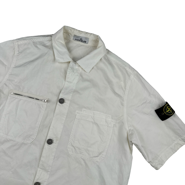 Stone Island 2023 White Cotton Cupro Short Sleeve Overshirt - Large