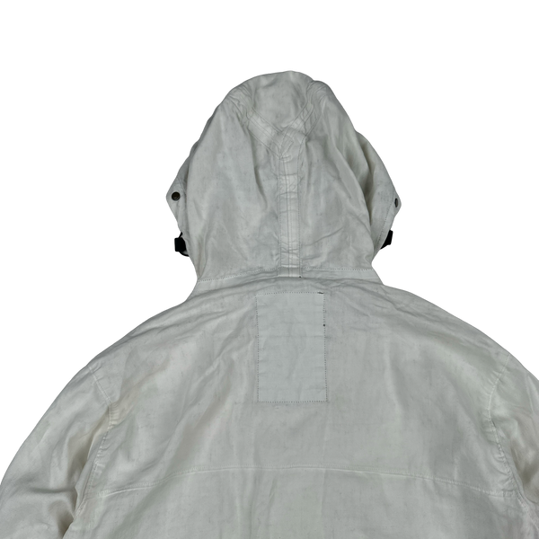 CP Company White Plated Linen La Mille Goggle Jacket - Small