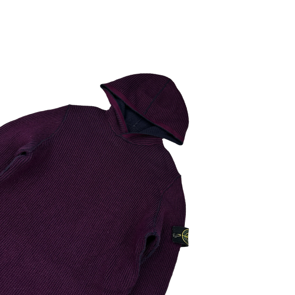 Stone Island Reversible Purple/Navy Contrast Knit Hoodie - Small