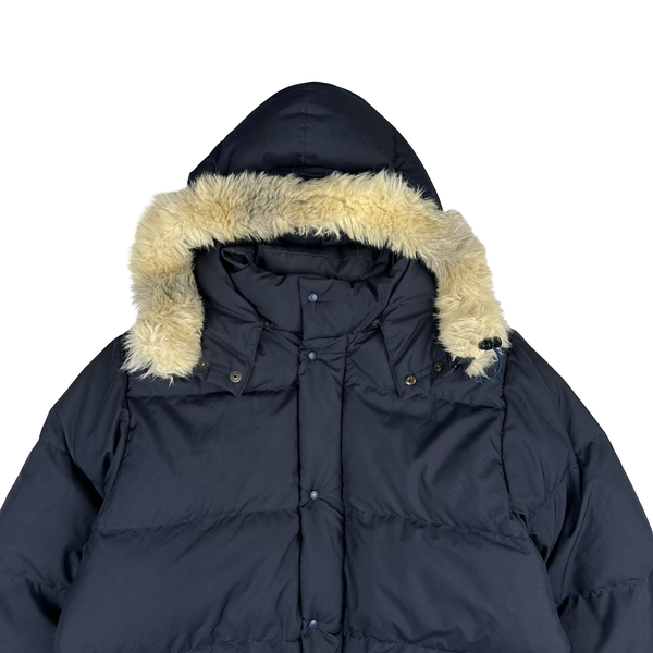 Moncler Vintage Navy Fur Hood Down Filled Jacket - Small